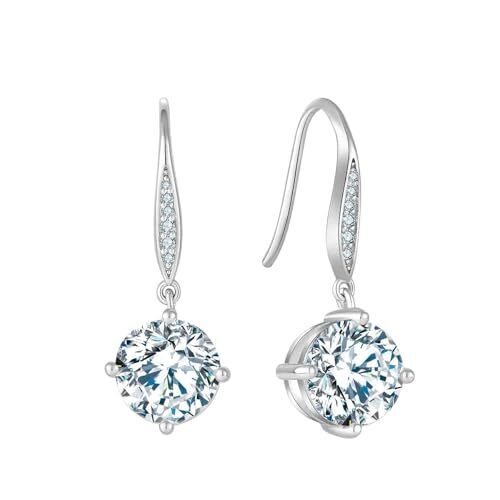 Womens Moissanite Round Drop Earrings Jewelry - 5ct (2.5ct Each) - Rhodium Plat